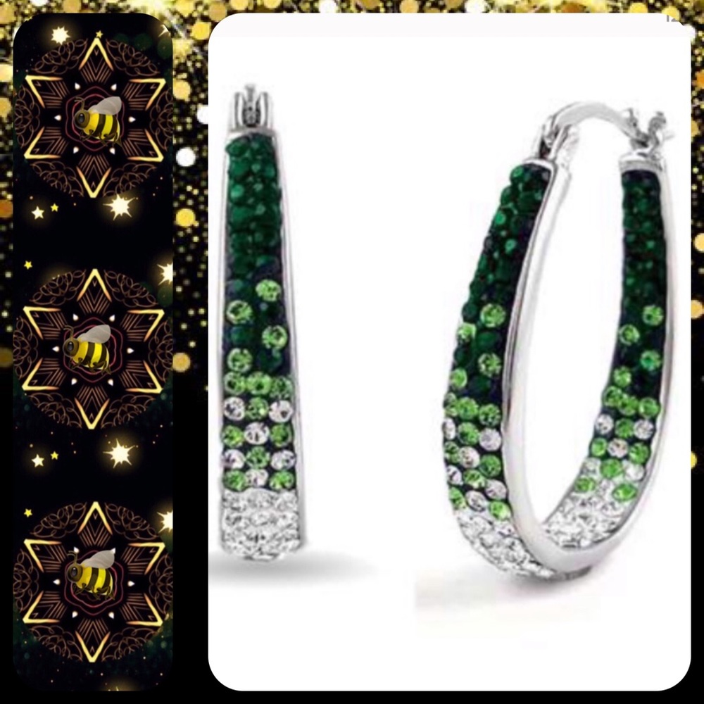 🐝• 18k White Gold Swarovski Crystal Hoop Earrings